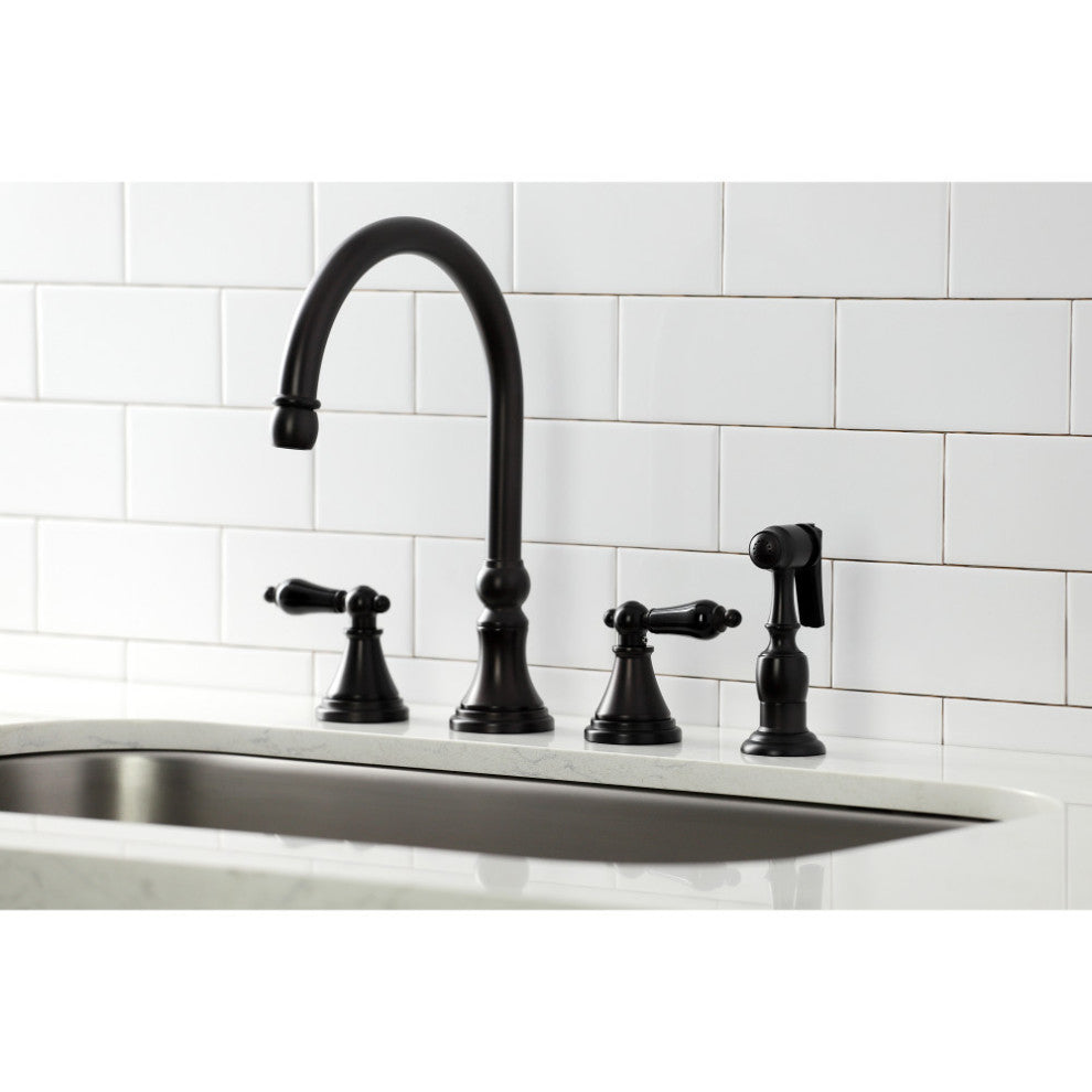 KS2795PKLBS Widespread Kitchen Faucet With Brass Sprayer, Oil Rubbed Bronze