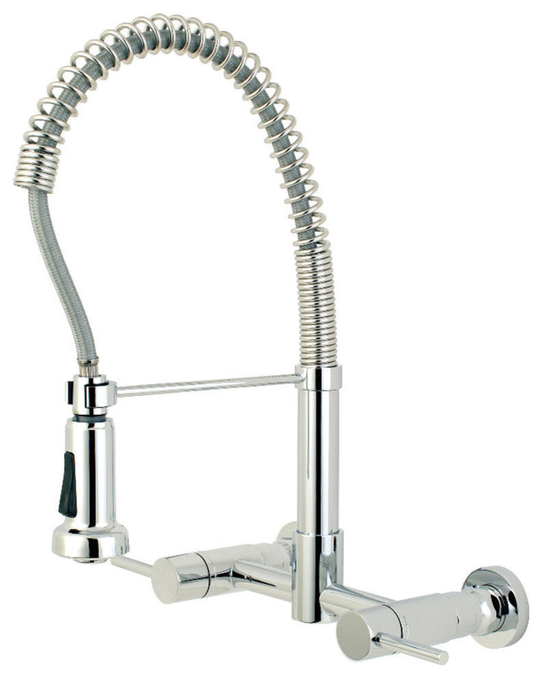 Gourmetier Concord 2-Handle Wall Mount Pull-Down Kitchen Faucet, Polished Chrome