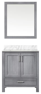 Jacques 30" Distressed Gray Single Vanity Carrara Marble Top Sink, 28" Mirror