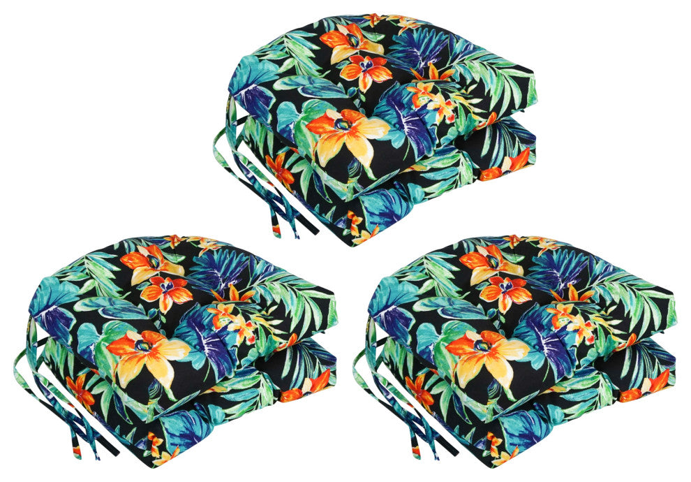 16" Outdoor U-Shaped Tufted Chair Cushions, Set of 6, Beachcrest Caviar