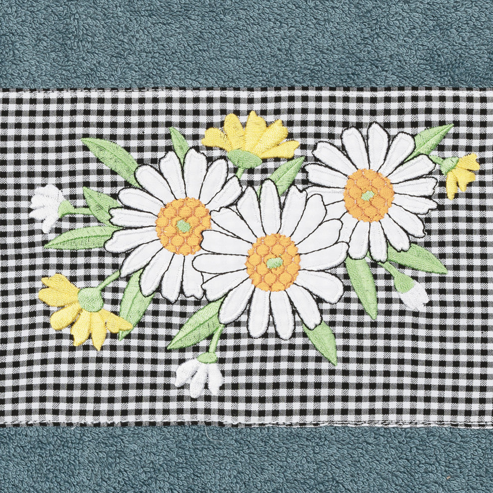 Linum Home Textiles Turkish Cotton Daisy 3-Piece Embellished Towel Set, Teal