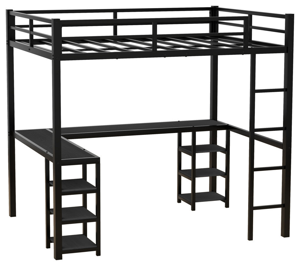 Gewnee Full Metal Loft Bed with Desk and Shelves