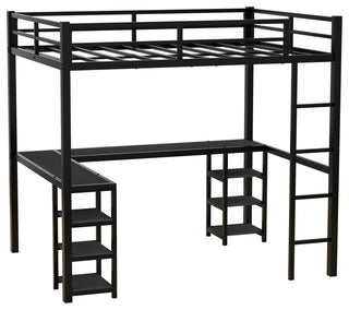 Gewnee Full Metal Loft Bed with Desk and Shelves