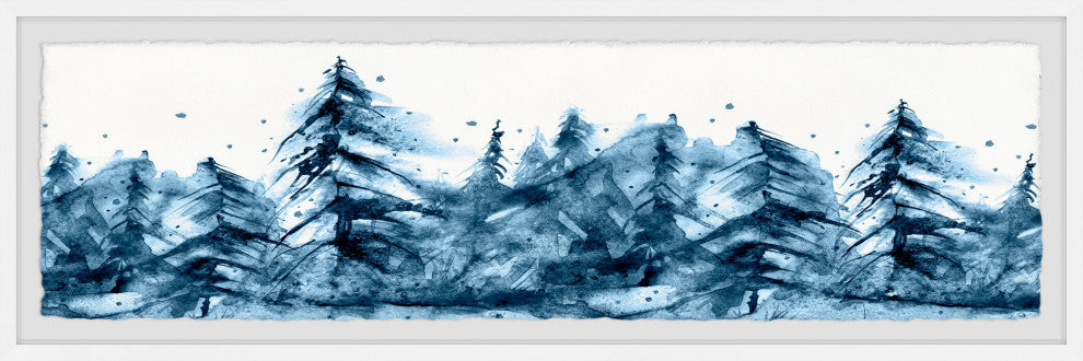 "Blue Foggy Forest" Framed Painting Print, 30x10