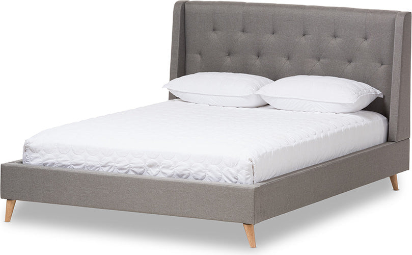 Adelaide Retro Modern Light Gray Fabric Upholstered King Size Platform Bed