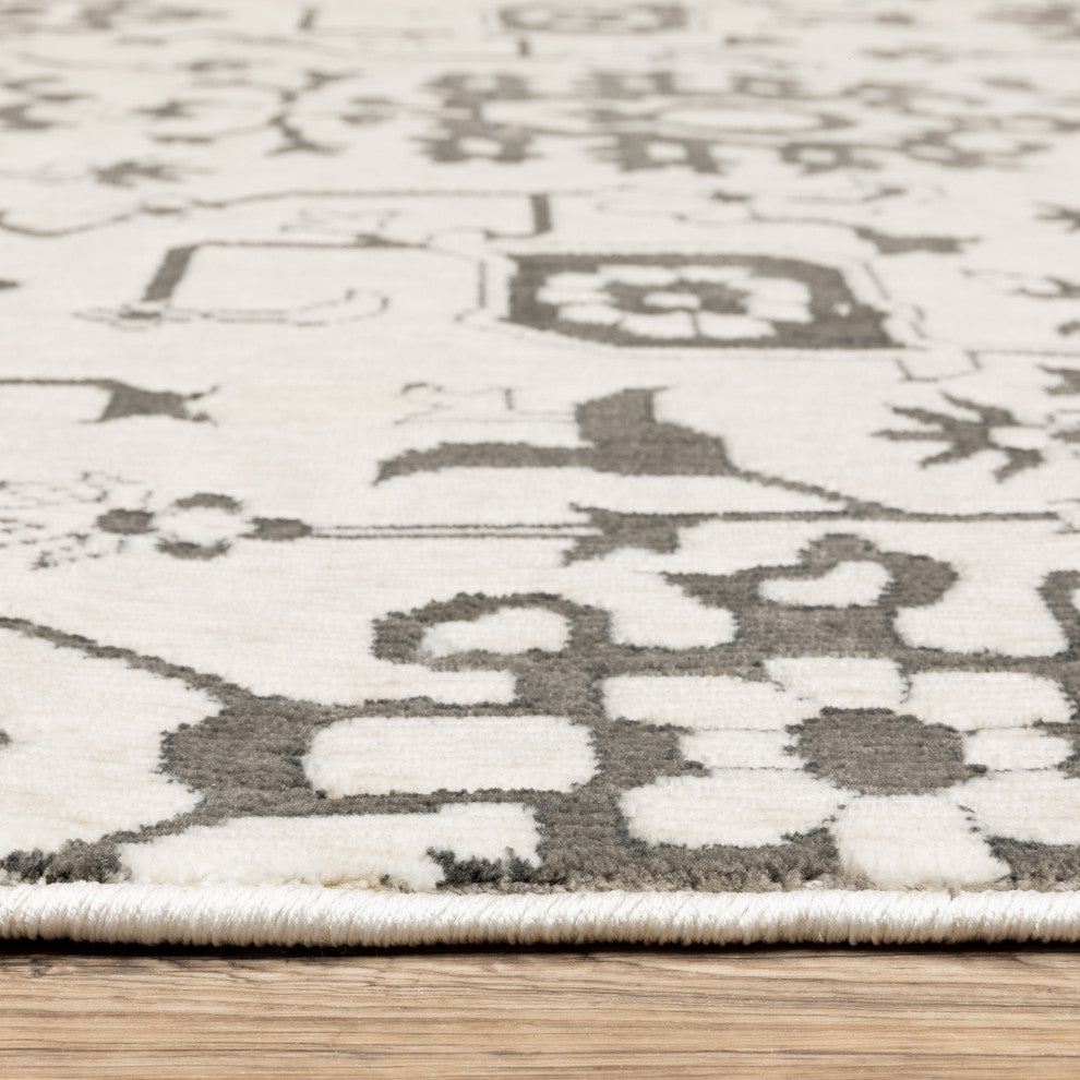 Iris Two-Tone Oriental Ivory/ Grey Area Rug 9'10" x 12'10"