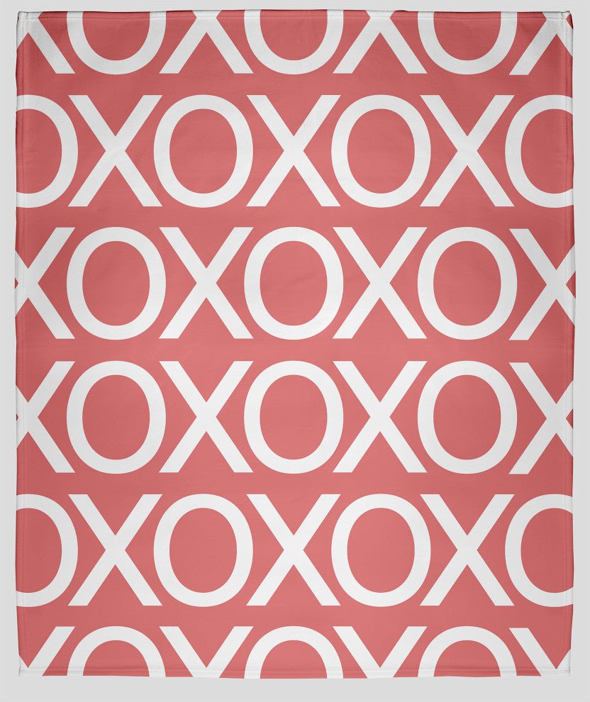 60 x 80 in Hugs and Kisses Valentine's Throw Blanket, Coral