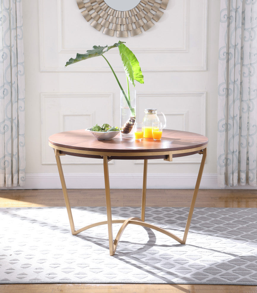 Eleanor Rich Walnut Veneer Coffee Table, Gold Base
