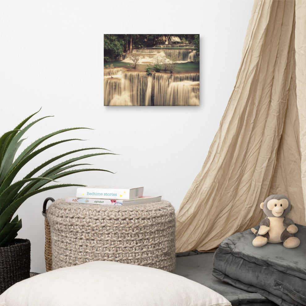 Misty Huay Mae Khamin Waterfall Thailand Landscape Photo Canvas Wall Art Prints, 12" X 16"