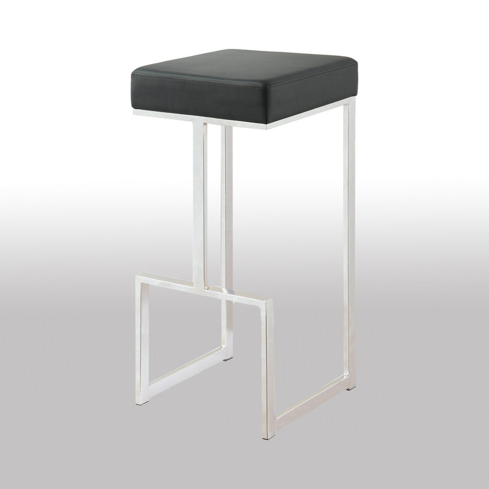 Metal and Faux Leather Bar Stool, Black