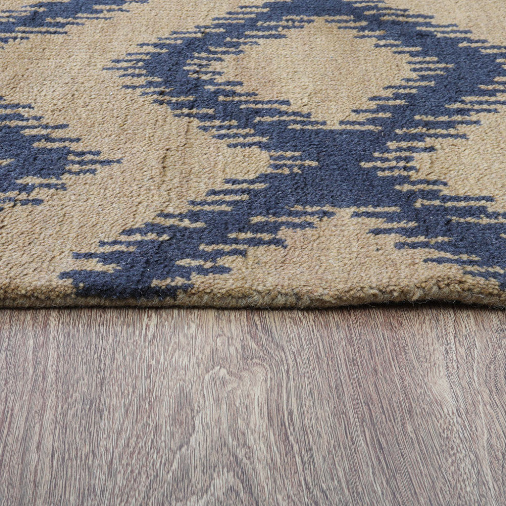 Hand Knotted Wool Area Rug Geometric Gold Charcoal
