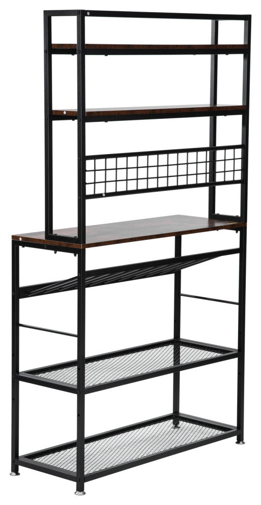 VEVOR Kitchen Bakers Rack with Cabinet 6-Tier Storage Shelf Rack 11 Hooks 65"H