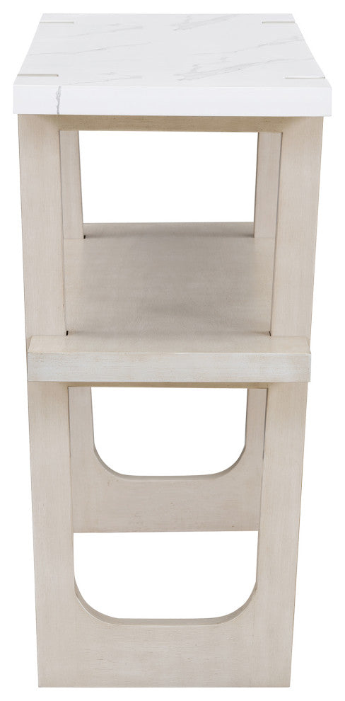 TATEUS Narrow Console Table with Marble-Effect Top for Entryway and Living Room, Gray Wash