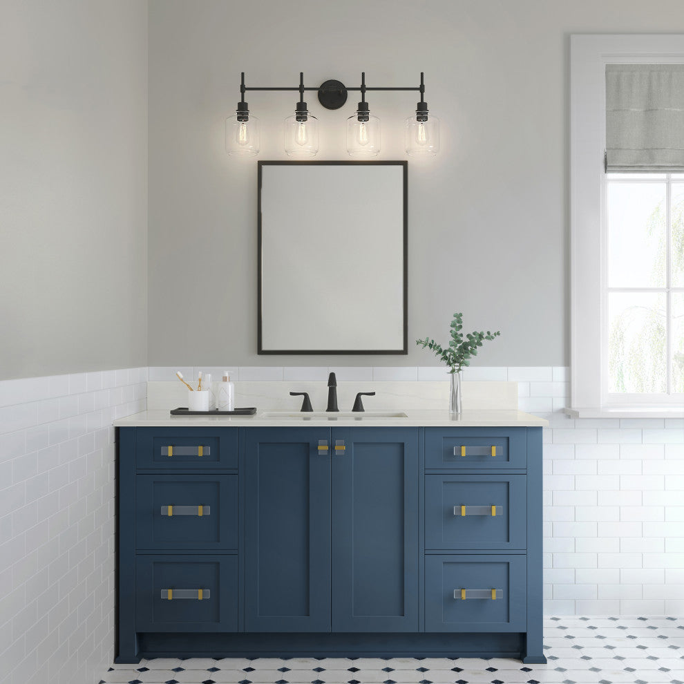 4 Light 34.75" Matte Black Vanity Light