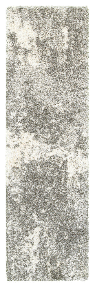 2' X 8' Gray And Ivory Distressed Abstract Runner Rug