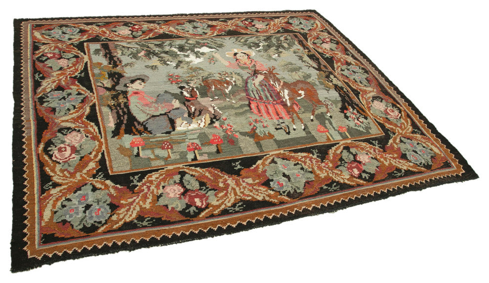Rug N Carpet - Handmade Moldovan 6' 5'' x 7' 0'' Antique Rose Kilim Rug