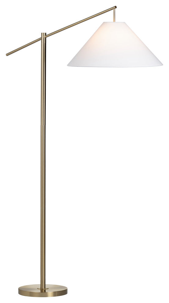 68.25"H Gold Steel Floor Lamp With White Linen Shade