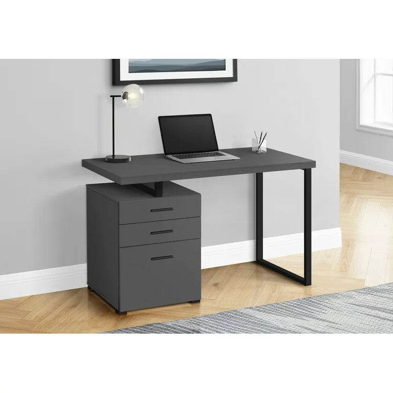 Modern Desk, Floating Top With 2 Storage Drawers & File Drawer, Modern Gray