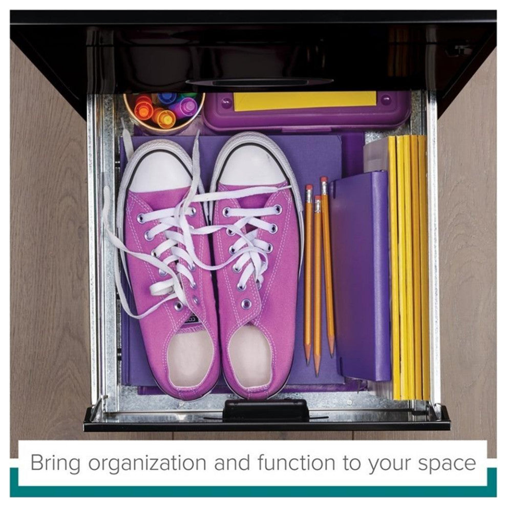 Space Solutions 3 Drawer Metal File Cabinet with Pencil Drawer Black