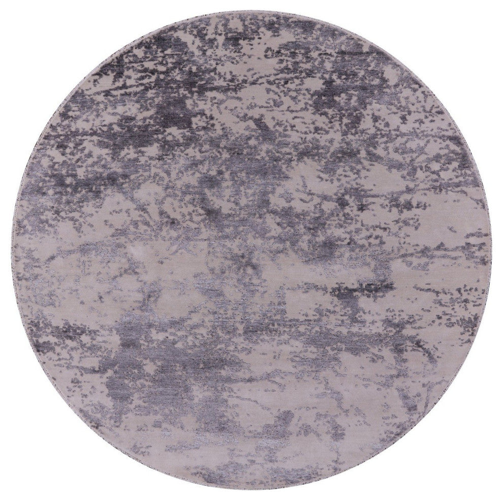 8' Round Abstract Wool and Silk Hand Knotted Rug Q6505
