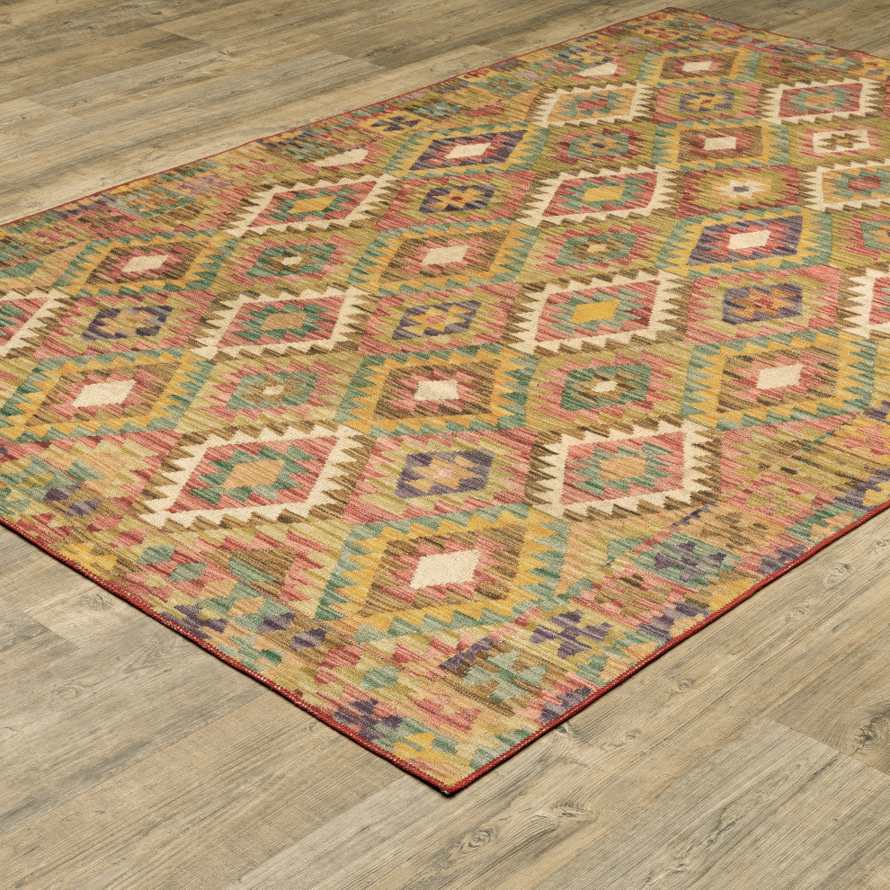 Michaela Machine Washable Geometric Tribal Gold/ Multi Area Rug, Gold, 5'x7'