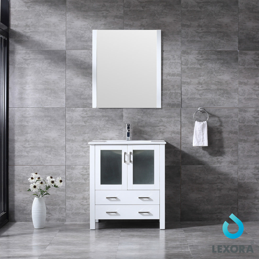 30" Single Vanity With Integrated Top, Sink, 28" Mirror