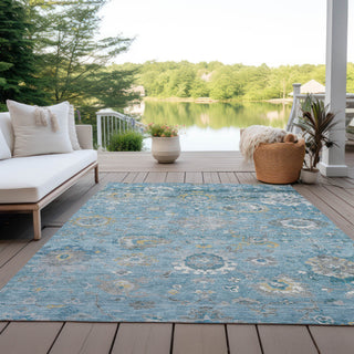 Machine Washable Indoor/Outdoor Chantille ACN1373 Teal 8' x 10' Rug