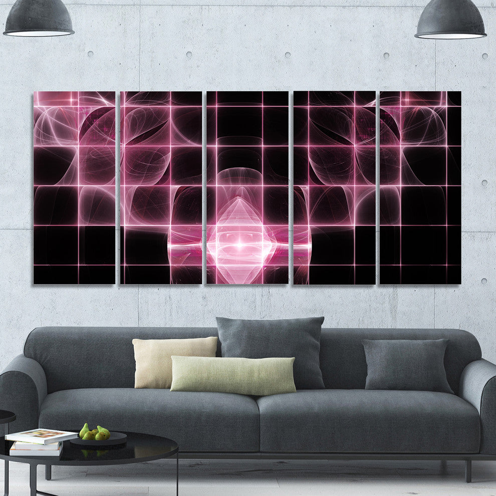 Pink Bat Outline on Radar, Abstract Canvas Art Print, 60"x28", 5 Panels