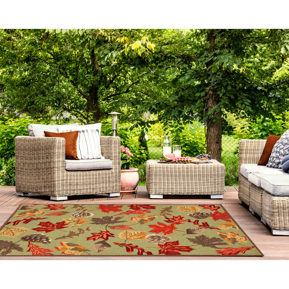 Ravella Falling Leaves Indoor/Outdoor Rug Moss 7'6"x9'6"