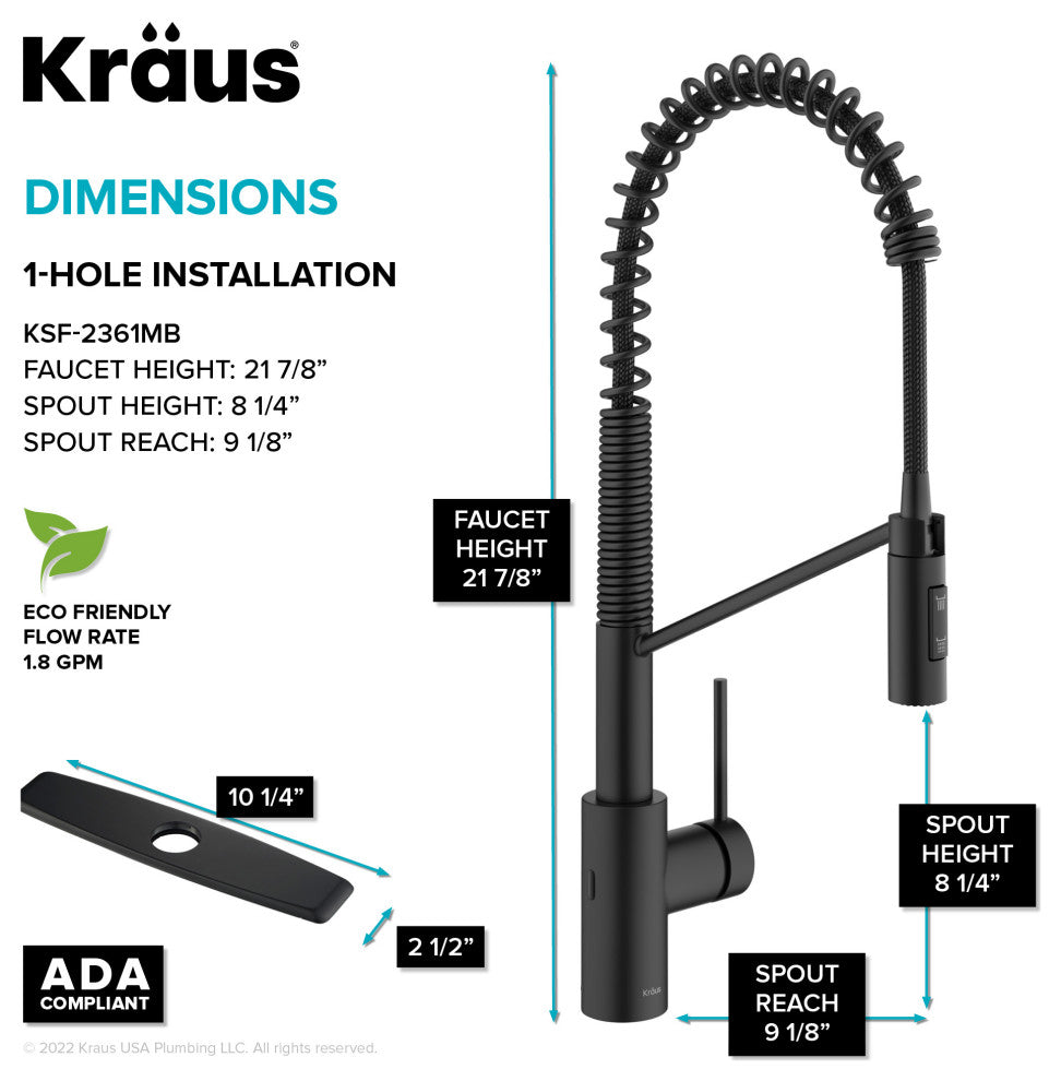 Oletto Touchless Pull-Down 1-Hole Kitchen Faucet, Black