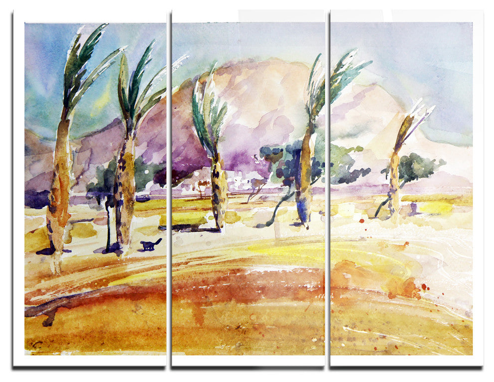 "Watercolor Sea and Palm" Glossy Metal Wall Art, 3 Panels, 36"x28"