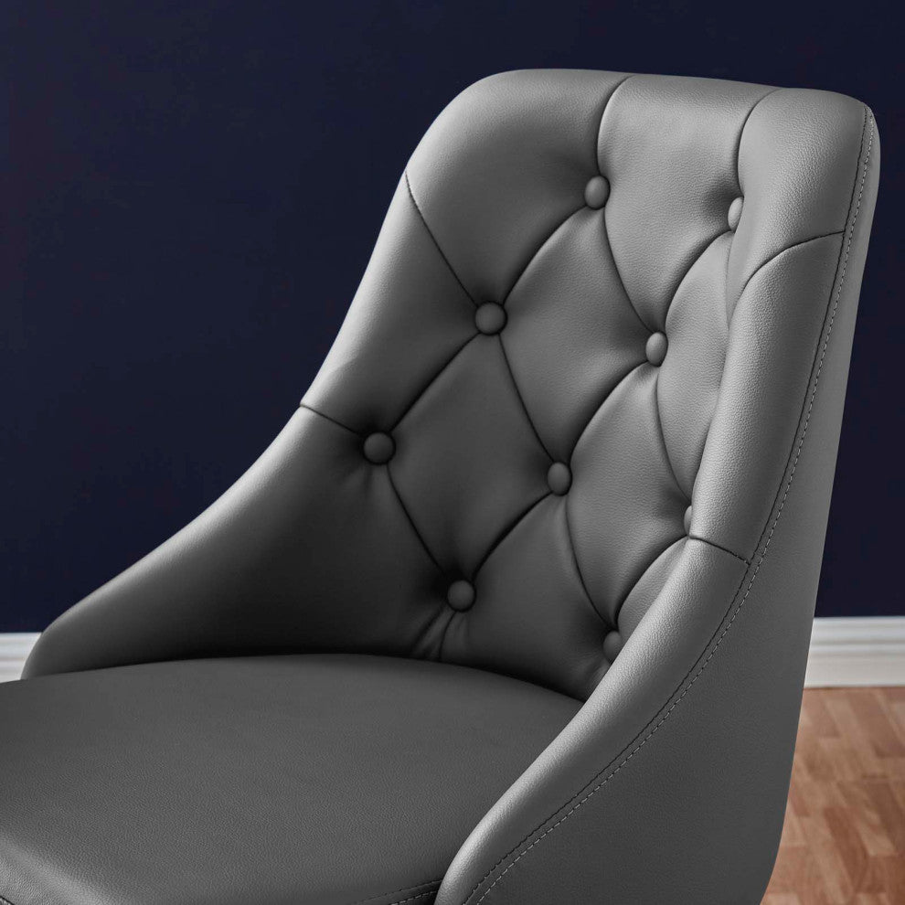 Computer Work Swivel Tufted Chair, Faux Vegan Leather, Black Gray, Home Office