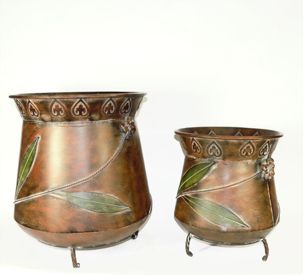 Antique Style 2 Piece Metal Planter, Copper