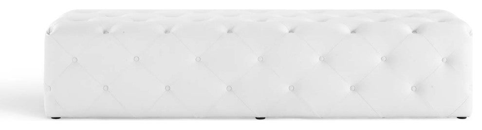 Tufted Accent Chair Bench, Faux Leather, White, Modern, Lounge Hospitality