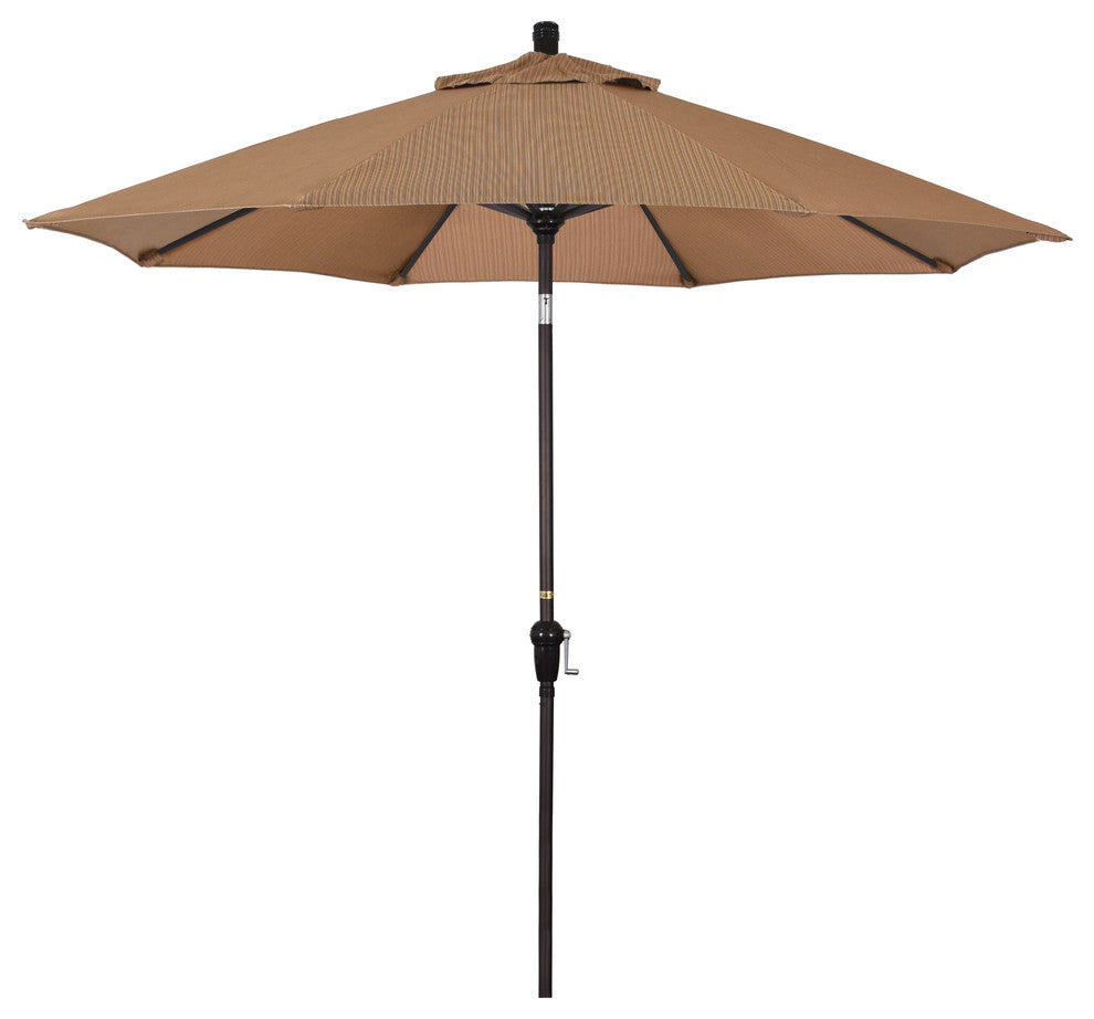 9' Bronze Auto-Tilt Crank Aluminum Umbrella, Terrace Sequoia Olefin