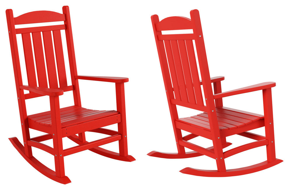 WestinTrends 2PC Outdoor Patio HDPE Adirondack Porch Rocking Chair Set, Red
