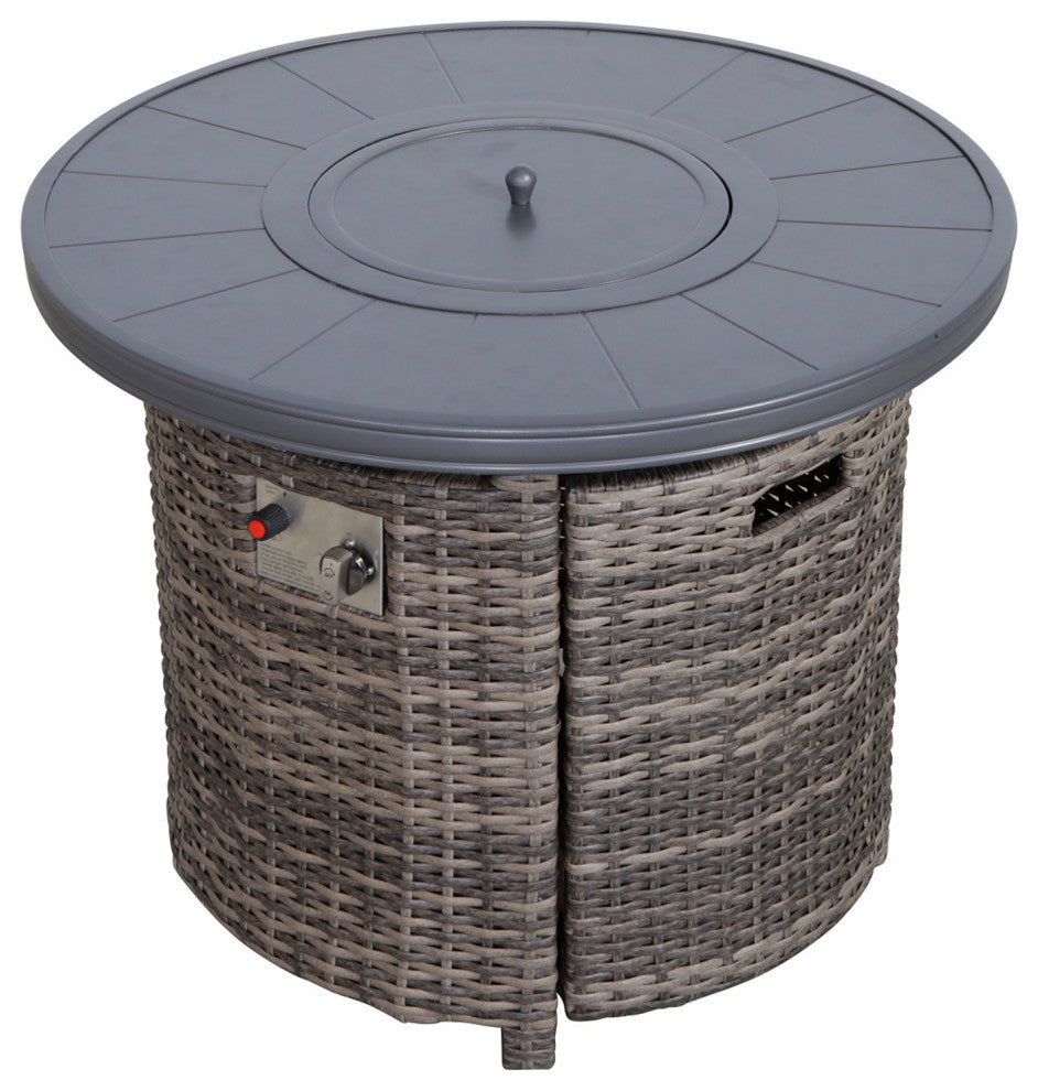 32" Round Fire Pit Table, Mixed Gray