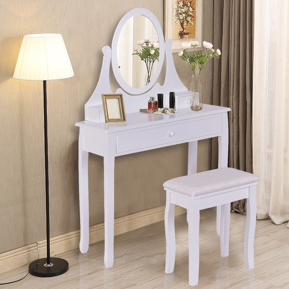 Modern Style Vanity Wooden Makeup Dressing Table Stool, 2 Piece Set