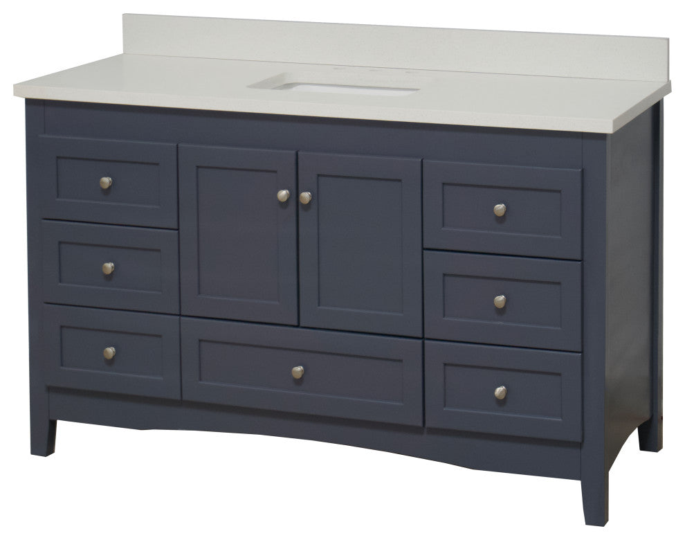 Abbey 60" Bath Vanity, Base: Marine Gray, Top: Quartz, Single Vanity