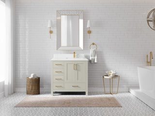 Malibu 36" Right Offset Bath Vanity in Fine Grain 1.5" Empira Quartz
