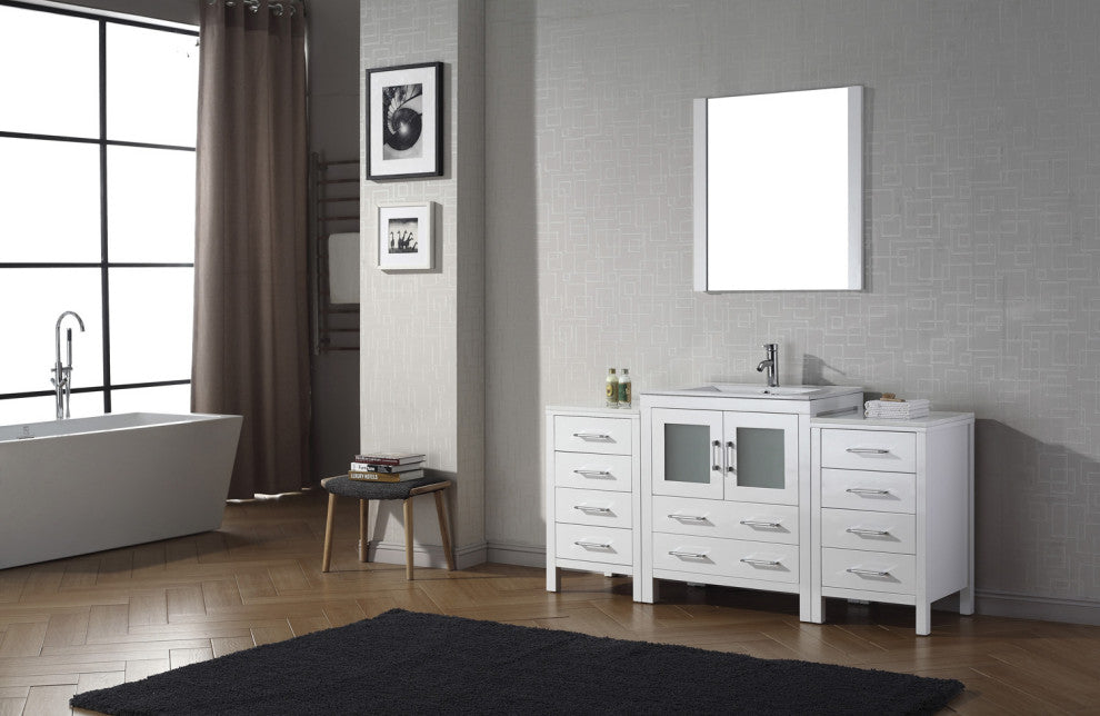 Dior 66" Single Bathroom Vanity, White, White Ceramic, Brushed Nickel Faucet