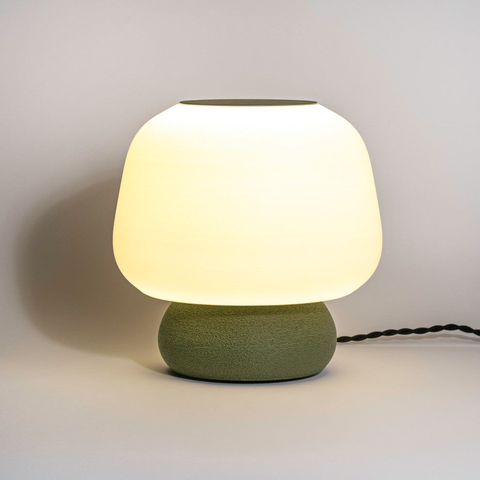 Mushroom 10" Plant-Based PLA Dimmable LED Table Lamp, White/Green