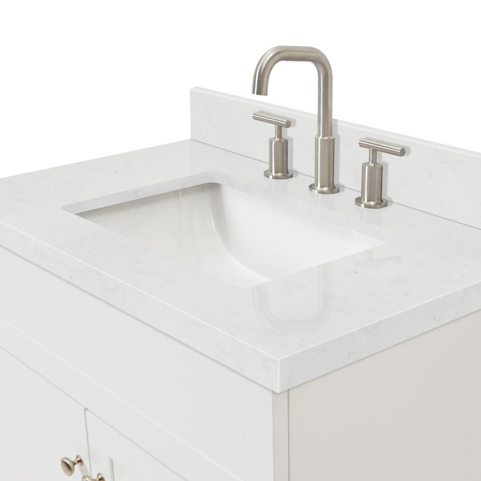 Ariel Hamlet 30" Single Rectangle Sink Bathroom Vanity, Carrara Quartz