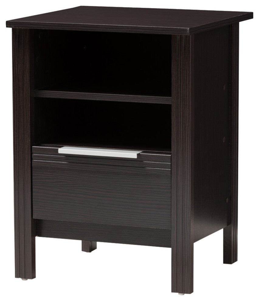 Hamish Moderm, Contemporary Wenge Brown 1-Drawer Nightstand