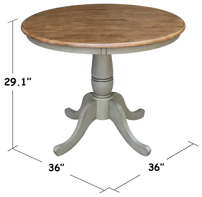 36" Round Wood Distressed Hickory/Stone Table-Dining Height