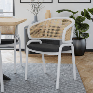 LeisureMod Ervilla Dining Armchair With White Steel Base, Black