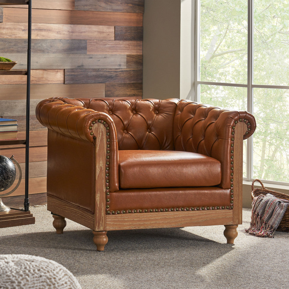 Batavia Chesterfield Tufted Club Chair With Nailhead Trim Cognac