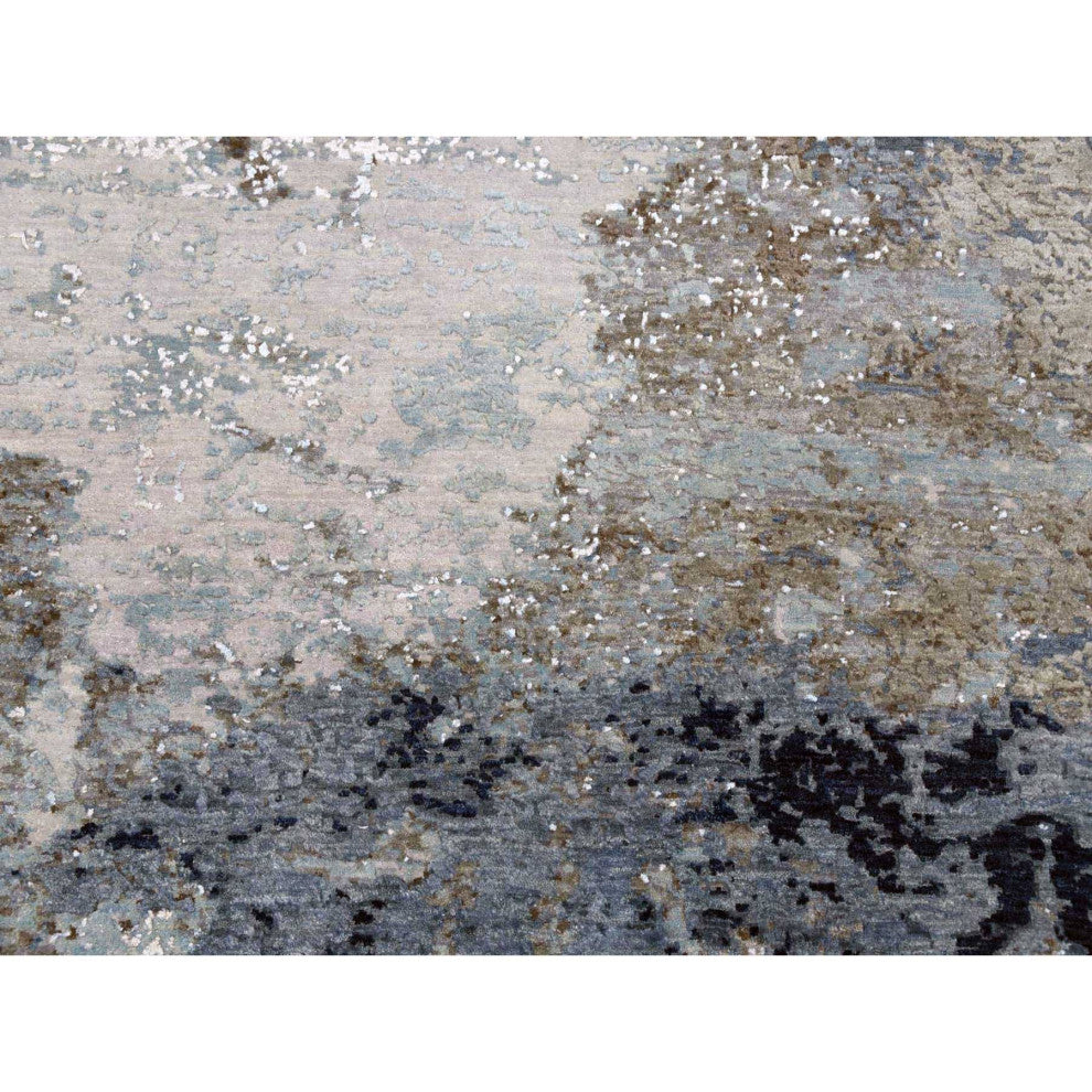 Gray Hand Knotted, Abstract Design, Wool Round Oriental Rug, 10'2"x10'0"