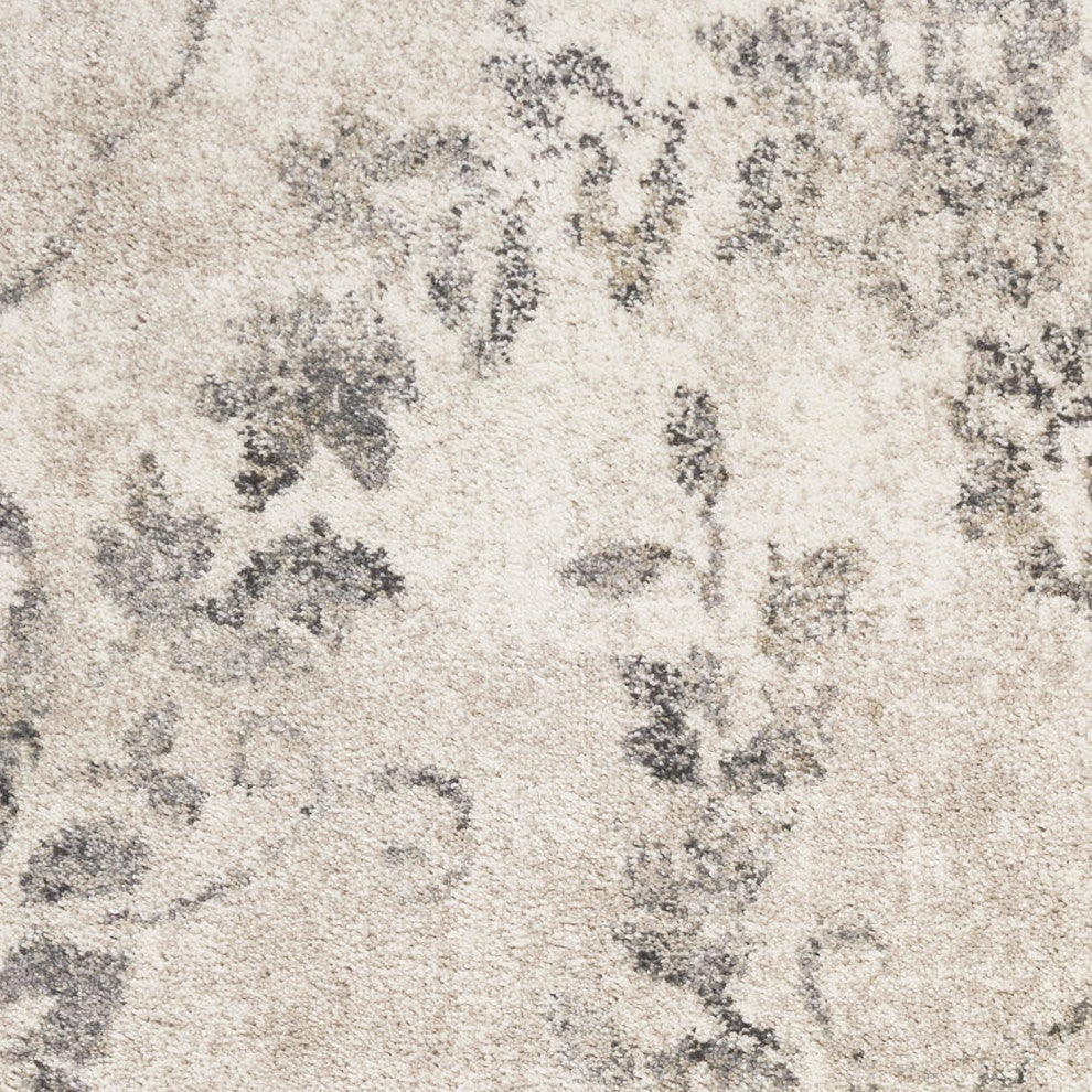 HomeRoots 5'x8' Grey Machine Woven Distressed Floral Medallion Indoor Area Rug