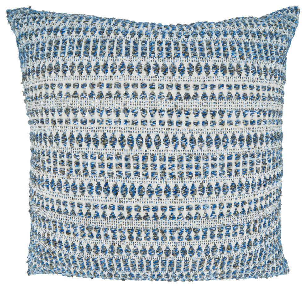 Woven Pillow With Line Design, Blue, 22"x22", Poly Filled